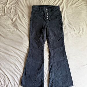 High-Waist Flared Corduroy Pants in Navy